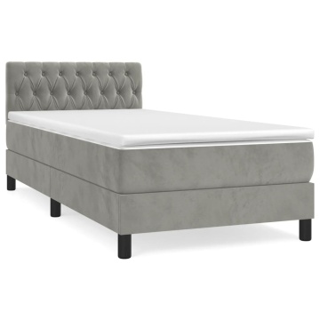 Pat box spring cu saltea, gri deschis, 90x200 cm, catifea - Img 2