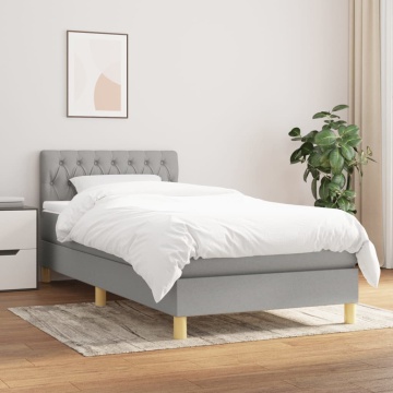 Pat box spring cu saltea, gri deschis, 90x200 cm, textil - Img 1