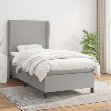 Pat box spring cu saltea, gri deschis, 90x200 cm, textil - Img 1