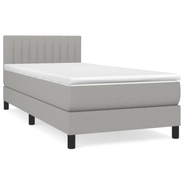 Pat box spring cu saltea, gri deschis, 90x200 cm, textil - Img 2