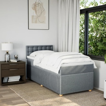 Pat box spring cu saltea, gri deschis, 90x200 cm, textil - Img 3
