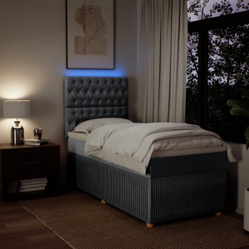 Pat box spring cu saltea, gri deschis, 90x200 cm, textil - Img 4