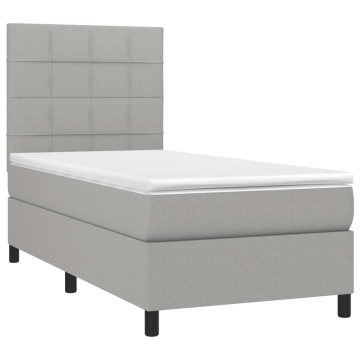 Pat box spring cu saltea, gri deschis, 90x200 cm, textil - Img 3