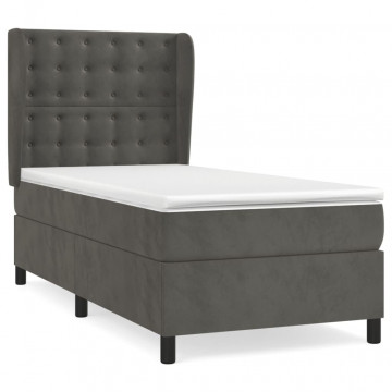 Pat box spring cu saltea, gri închis, 100x200 cm, catifea - Img 2