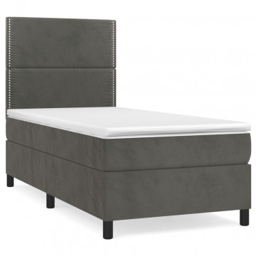 Pat box spring cu saltea, gri închis, 100x200 cm, catifea - Img 2