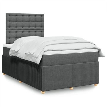 Pat box spring cu saltea, gri închis, 120x200 cm, textil - Img 1
