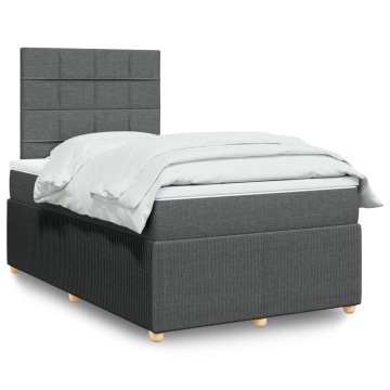 Pat box spring cu saltea, gri închis, 120x200 cm, textil - Img 1