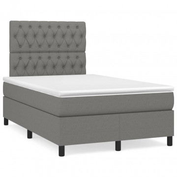 Pat box spring cu saltea, gri închis, 120x200 cm, textil - Img 2