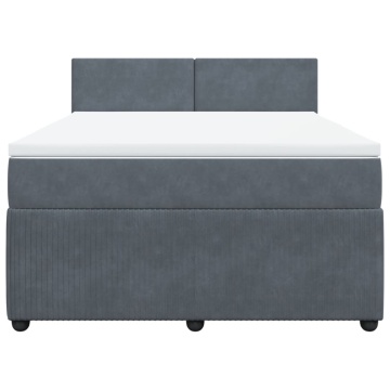 Pat box spring cu saltea, gri închis, 140x190 cm, catifea - Img 5