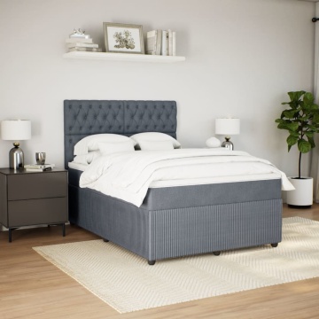 Pat box spring cu saltea, gri închis, 140x190 cm, catifea - Img 3