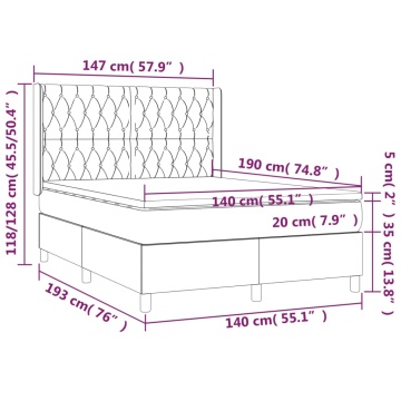 Pat box spring cu saltea, gri închis, 140x190 cm, catifea - Img 6