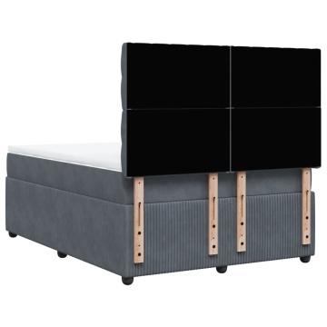 Pat box spring cu saltea, gri închis, 140x190 cm, catifea - Img 5