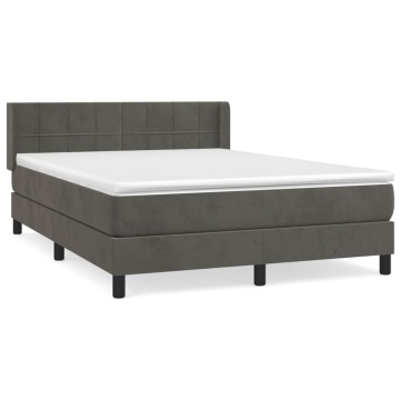 Pat box spring cu saltea, gri închis, 140x190 cm, catifea - Img 2