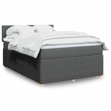 Pat box spring cu saltea, gri închis, 140x190 cm, textil - Img 1