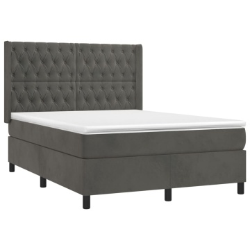 Pat box spring cu saltea, gri închis, 140x200 cm, catifea - Img 3