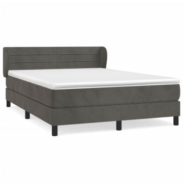 Pat box spring cu saltea, gri închis, 140x200 cm, catifea - Img 2