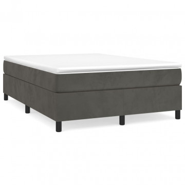 Pat box spring cu saltea, gri închis, 140x200 cm, catifea - Img 2