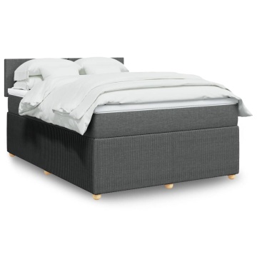 Pat box spring cu saltea, gri închis, 140x200 cm, textil - Img 1