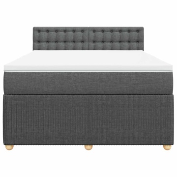 Pat box spring cu saltea, gri închis, 140x200 cm, textil - Img 4