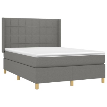 Pat box spring cu saltea, gri închis, 140x200 cm, textil - Img 3