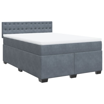 Pat box spring cu saltea, gri închis, 160x200 cm, catifea - Img 2