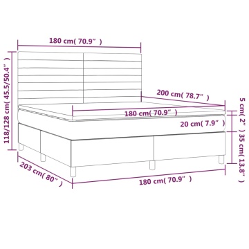 Pat box spring cu saltea, gri închis, 180x200 cm, catifea - Img 5