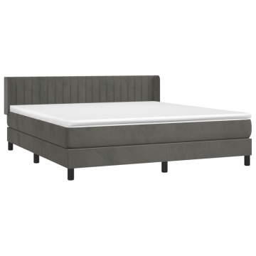 Pat box spring cu saltea, gri închis, 180x200 cm, catifea - Img 3