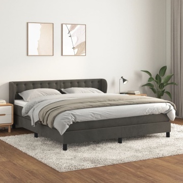 Pat box spring cu saltea, gri închis, 180x200 cm, catifea - Img 1