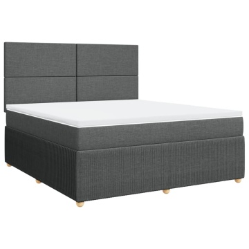 Pat box spring cu saltea, gri închis, 180x200 cm, textil - Img 3