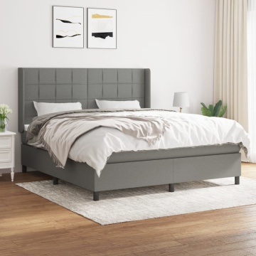 Pat box spring cu saltea, gri închis, 180x200 cm, textil - Img 1