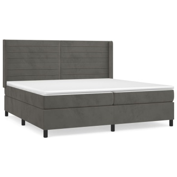 Pat box spring cu saltea, gri închis, 200x200 cm, catifea - Img 2