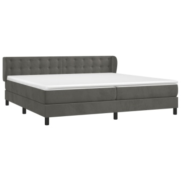Pat box spring cu saltea, gri închis, 200x200 cm, catifea - Img 3