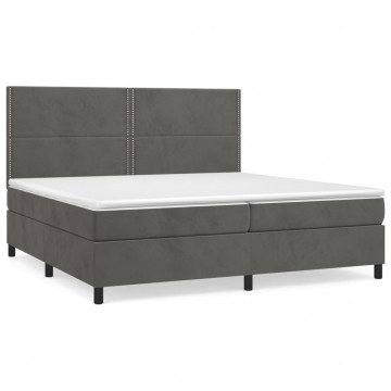 Pat box spring cu saltea, gri închis, 200x200 cm, catifea - Img 2