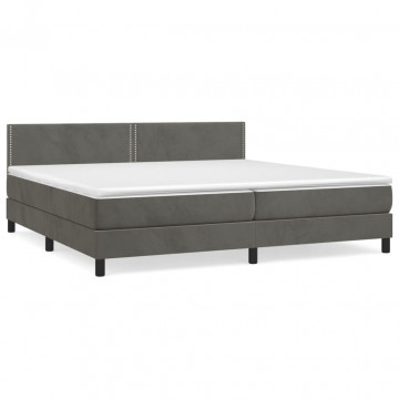 Pat box spring cu saltea, gri închis, 200x200 cm, catifea - Img 2