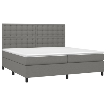 Pat box spring cu saltea, gri închis, 200x200 cm, textil - Img 3
