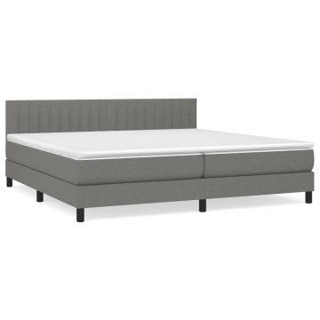 Pat box spring cu saltea, gri închis, 200x200 cm, textil - Img 2