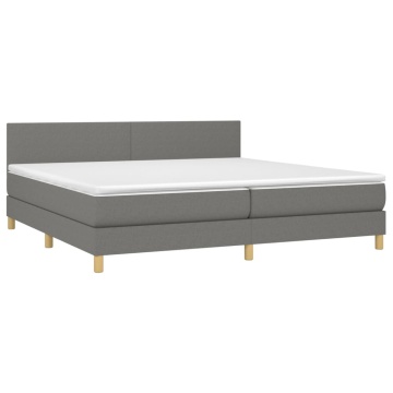Pat box spring cu saltea, gri închis, 200x200 cm, textil - Img 3