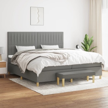 Pat box spring cu saltea, gri închis, 200x200 cm, textil - Img 1