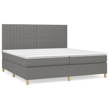 Pat box spring cu saltea, gri închis, 200x200 cm, textil - Img 2