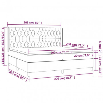 Pat box spring cu saltea, gri închis, 200x200 cm, textil - Img 6