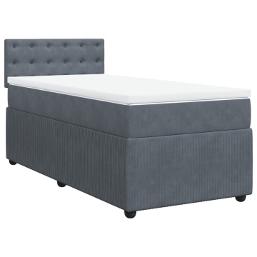 Pat box spring cu saltea, gri închis, 80x200 cm, catifea - Img 2