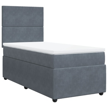 Pat box spring cu saltea, gri închis, 80x200 cm, catifea - Img 3
