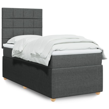 Pat box spring cu saltea, gri închis, 80x200 cm, textil - Img 1