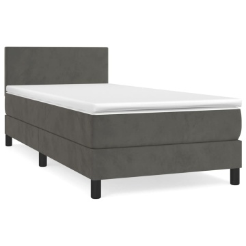 Pat box spring cu saltea, gri închis, 90x190 cm, catifea - Img 2