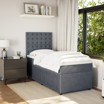 Pat box spring cu saltea, gri închis, 90x190 cm, catifea - Img 3