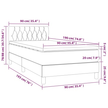 Pat box spring cu saltea, gri închis, 90x190 cm, catifea - Img 6
