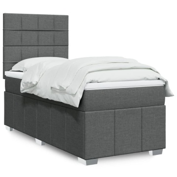 Pat box spring cu saltea, gri închis, 90x190 cm, textil - Img 1
