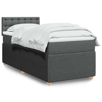 Pat box spring cu saltea, gri închis, 90x190 cm, textil - Img 1