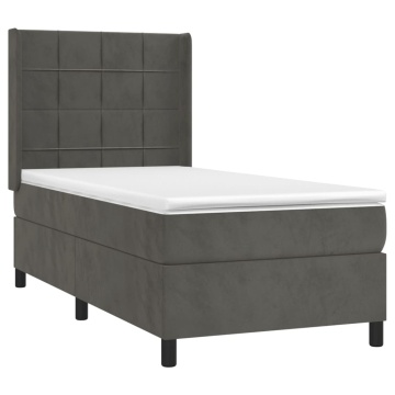 Pat box spring cu saltea, gri închis, 90x200 cm, catifea - Img 3