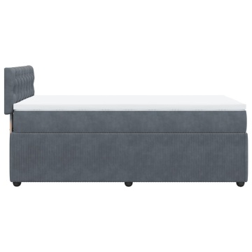 Pat box spring cu saltea, gri închis, 90x200 cm, catifea - Img 6